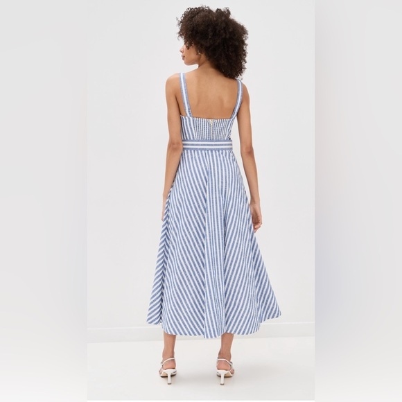 NEW Cara Cara Calypso Midi Dress Ivory Blue Striped Seersucker | US 6 UK 10 - Picture 2 of 14